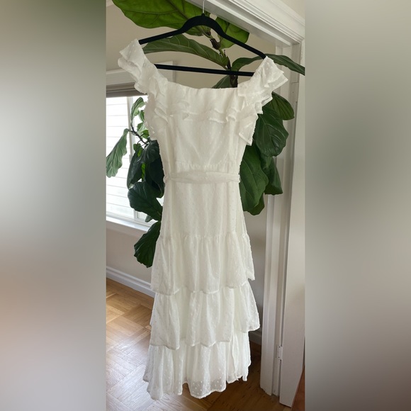 Lulus Dresses & Skirts - Lulus “Dear To My Heart White Swiss Dot Ruffled Midi Dress” - Medium / Bridal